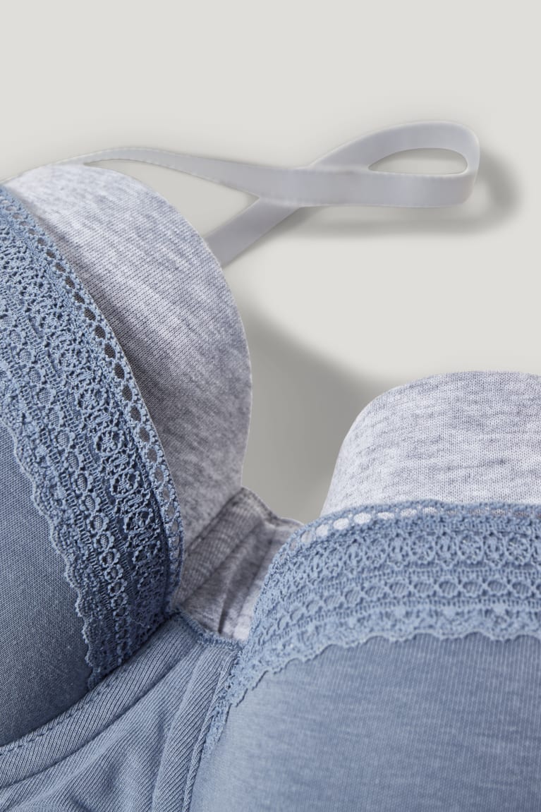 Ropa Interior C&A Multipack Of 2 Underwire Bra Demi Acolchado Lycra® Azules Gris | HTJBSG-291