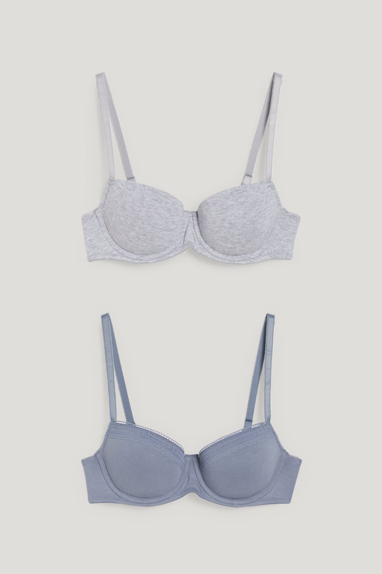 Ropa Interior C&A Multipack Of 2 Underwire Bra Demi Acolchado Lycra® Azules Gris | HTJBSG-291