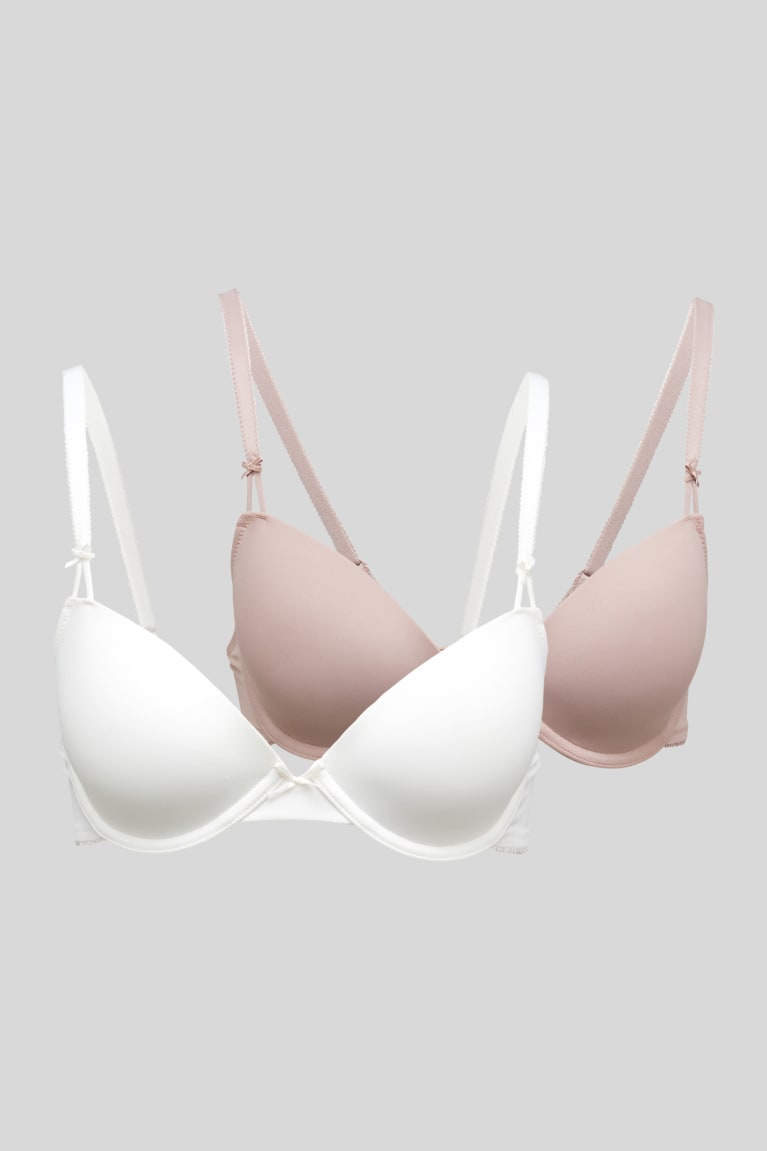 Ropa Interior C&A Multipack Of 2 Underwire Bra Demi Acolchado Blancas Beige | NCMSPO-167