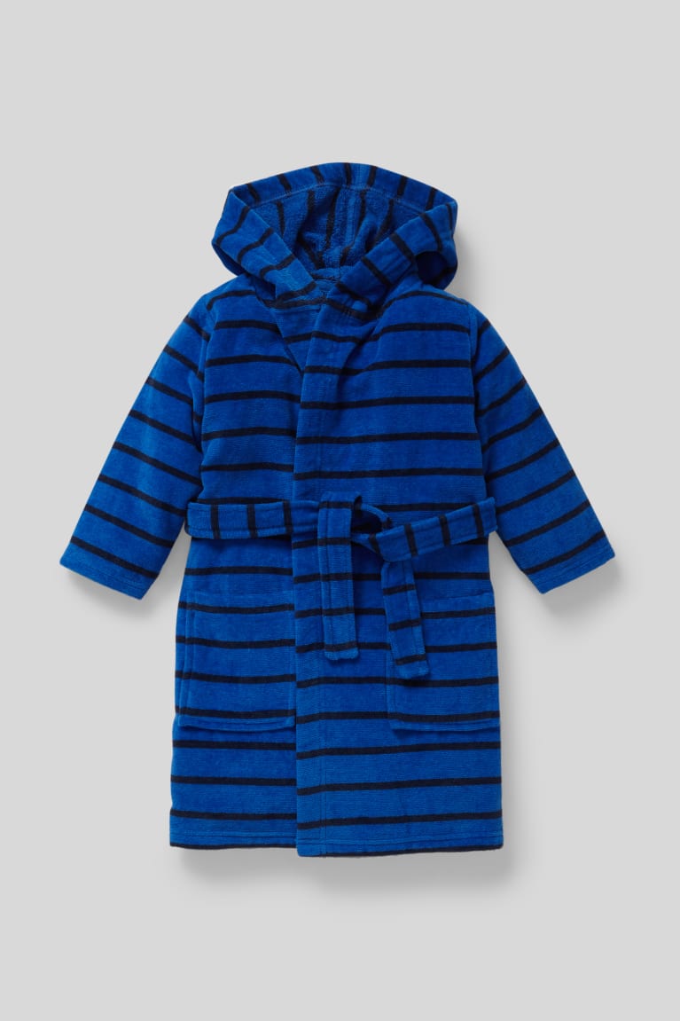 Ropa Interior C&A Terry Bathrobe With Hood Organic Algodon A Rayas Azules Negras | JSBIWF-015