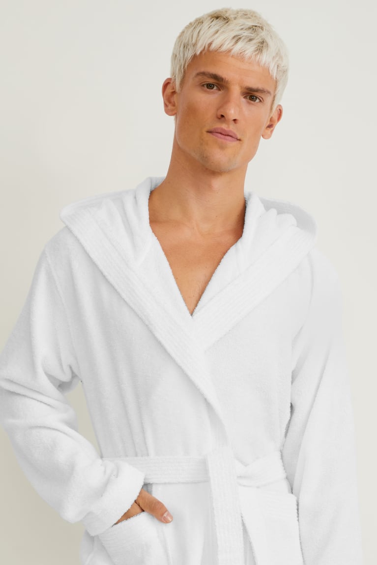 Ropa Interior C&A Terry Cloth Bathrobe With Hood Organic Algodon Blancas | IJWVDT-743