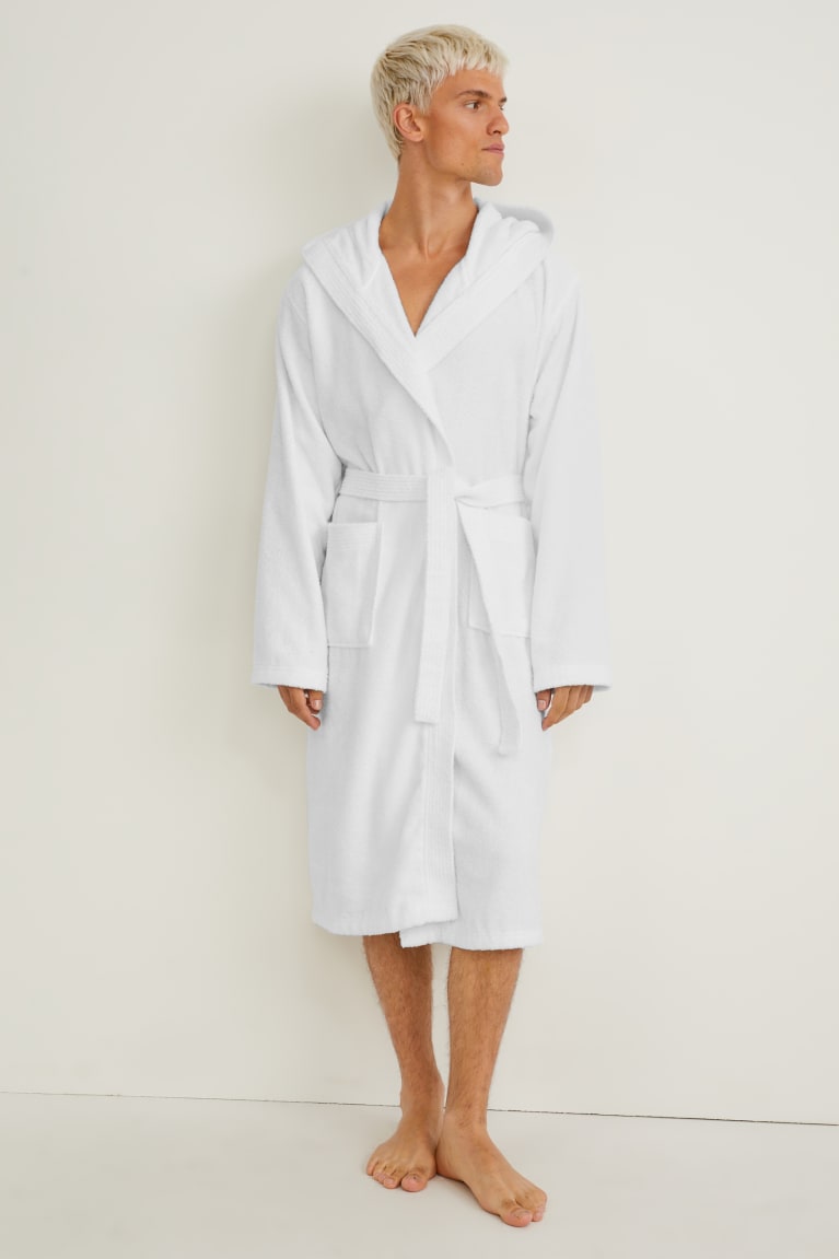 Ropa Interior C&A Terry Cloth Bathrobe With Hood Organic Algodon Blancas | IJWVDT-743