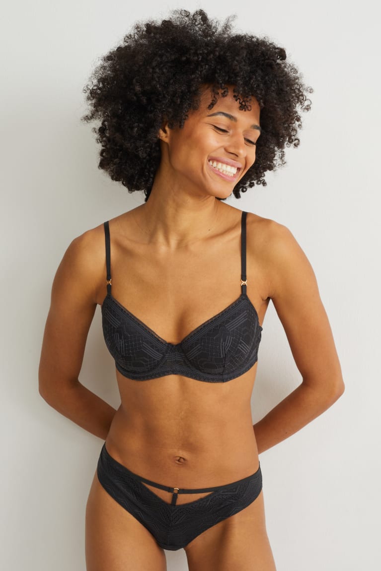 Ropa Interior C&A Underwire Bra Demi Acolchado Negras | FLRWKM-087