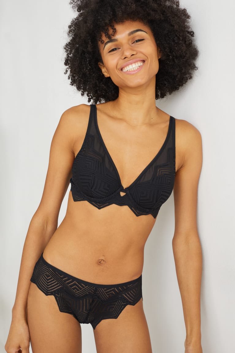 Ropa Interior C&A Underwire Bra Demi Acolchado Negras | FMHRAL-358