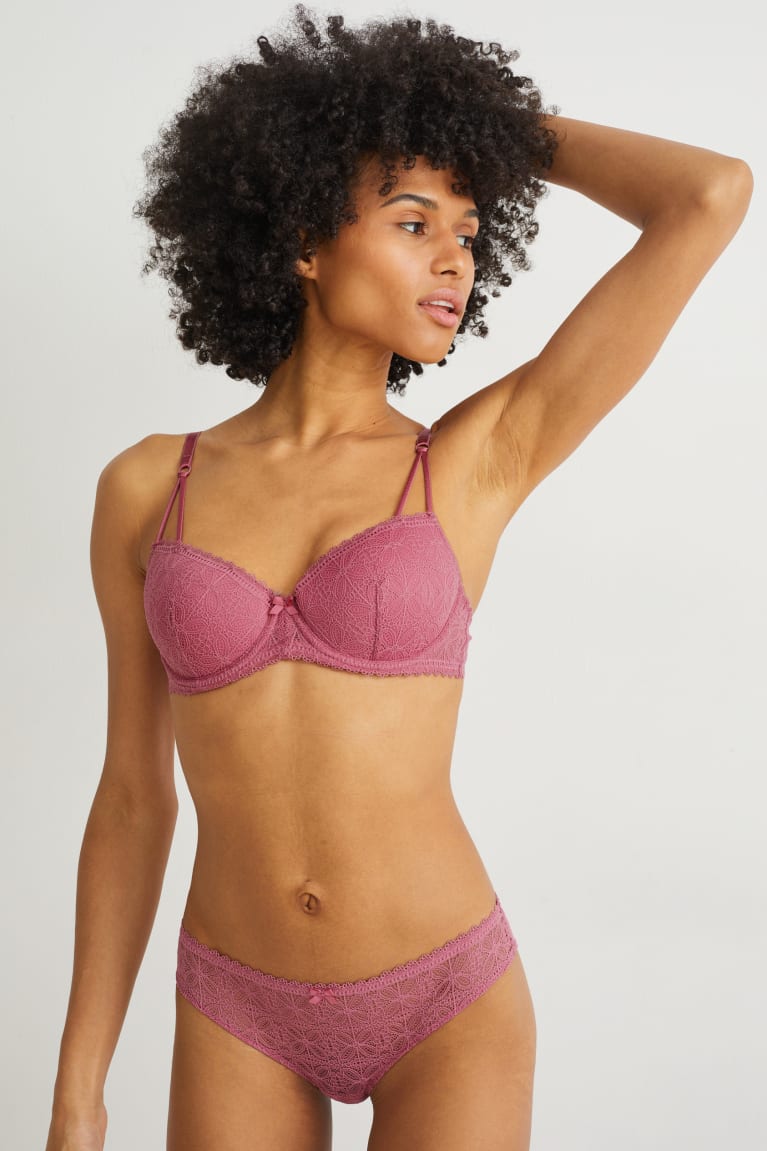 Ropa Interior C&A Underwire Bra Demi Acolchado Lycra® Rosas | QVZADN-648