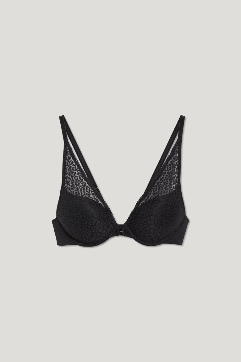 Ropa Interior C&A Underwire Bra Plunge Acolchado Push-up Negras | RCBZHM-708