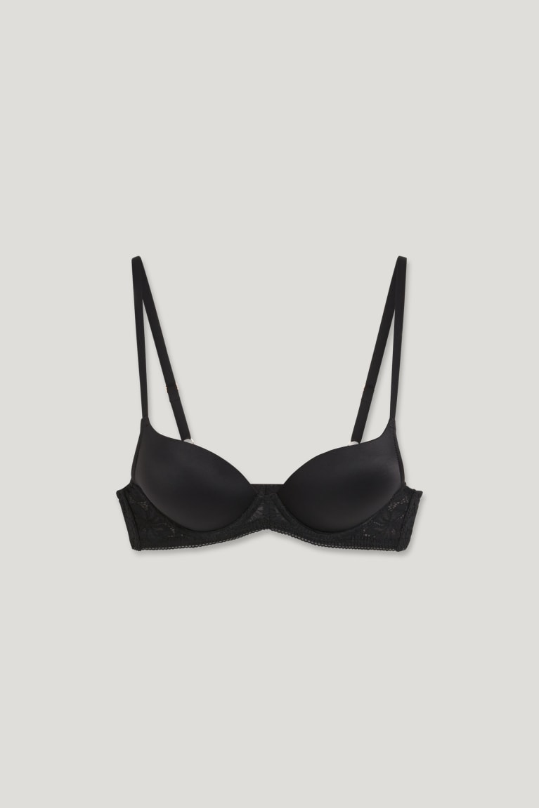 Ropa Interior C&A Underwire Bra Plunge Push-up Lycra® Negras | LIKFET-916