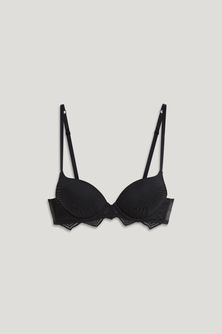 Ropa Interior C&A Underwire Bra Plunge Push-up Negras | ZHCIBV-140