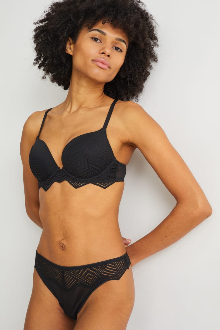 Ropa Interior C&A Underwire Bra Plunge Push-up Negras | ZHCIBV-140