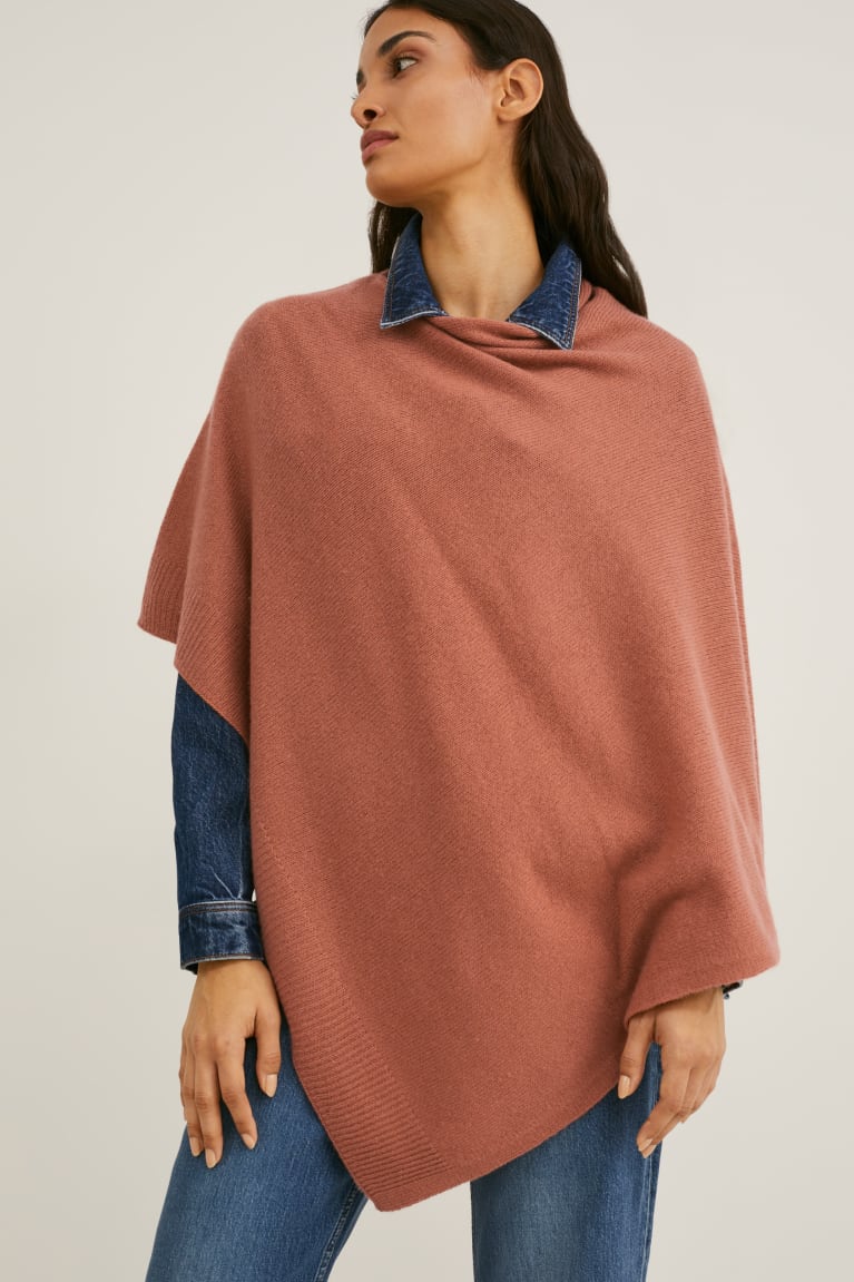 Sudadera Con Capucha C&A Poncho With Cashmere Lana Blend Marrones | BAHVIJ-046