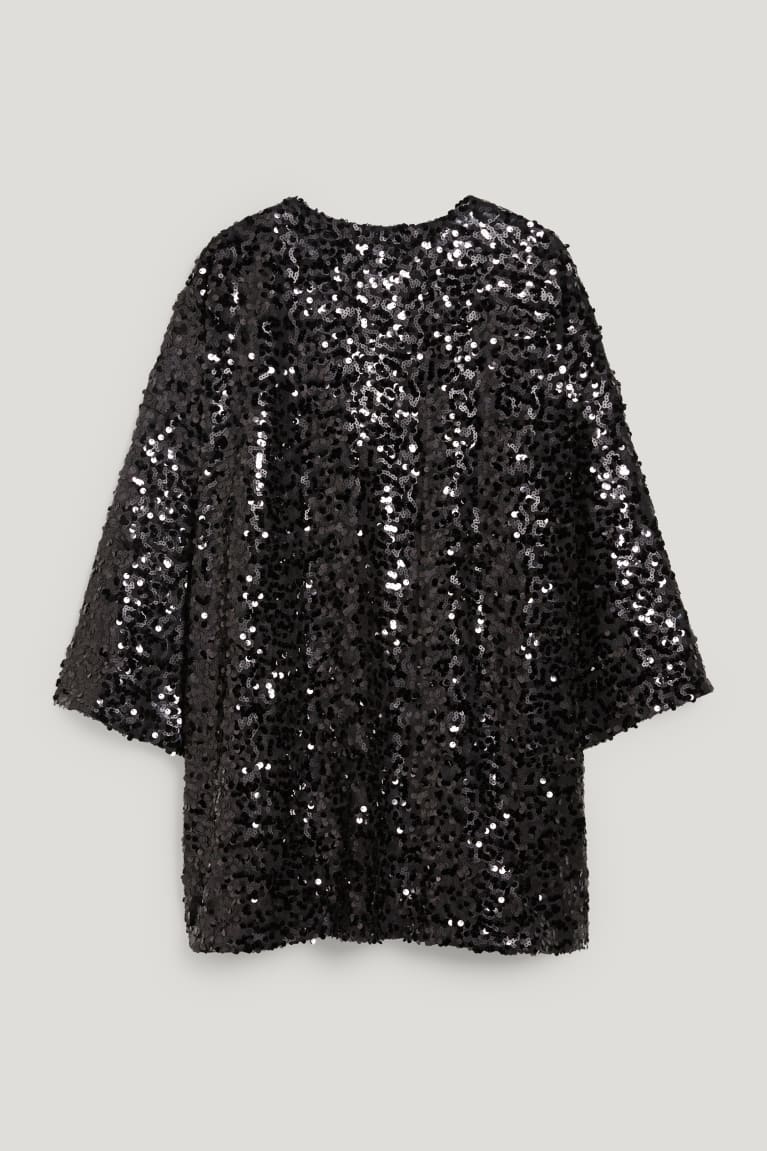 Sudadera Con Capucha C&A Sequin Kimono Shiny Negras | MDHZQI-837