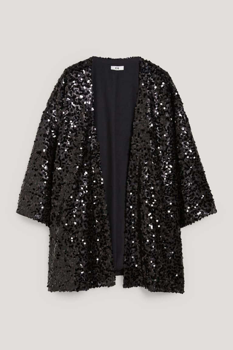 Sudadera Con Capucha C&A Sequin Kimono Shiny Negras | MDHZQI-837