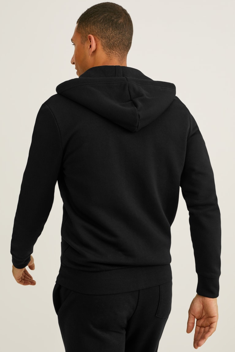 Sudaderas C&A Zip-through With Hood Organic Algodon Negras | LKOQMH-295