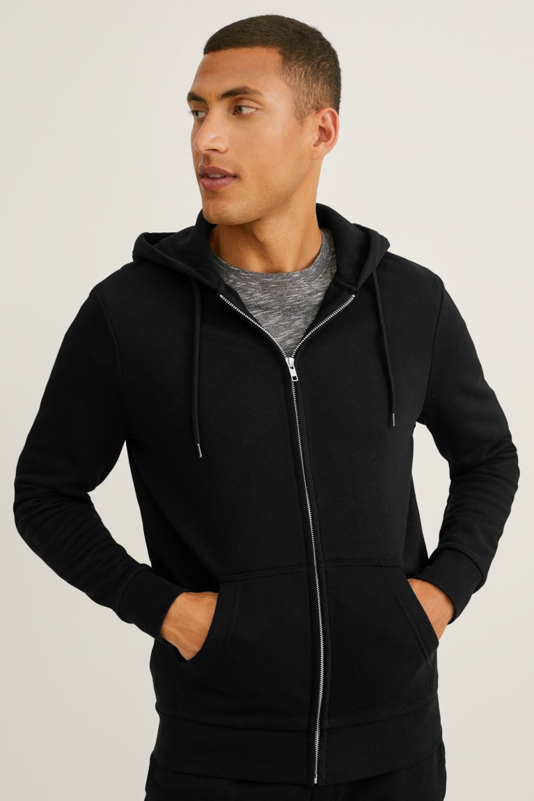 Sudaderas C&A Zip-through With Hood Organic Algodon Negras | LKOQMH-295