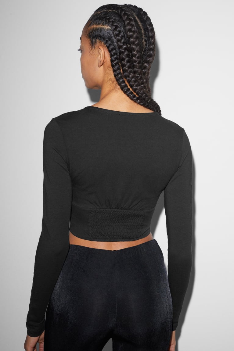 Tops C&A Clockhouse Cropped Long Sleeve Negras | CFKBVN-325