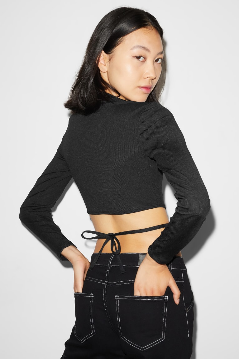 Tops C&A Clockhouse Cropped Long Sleeve Negras | HMZGFN-813