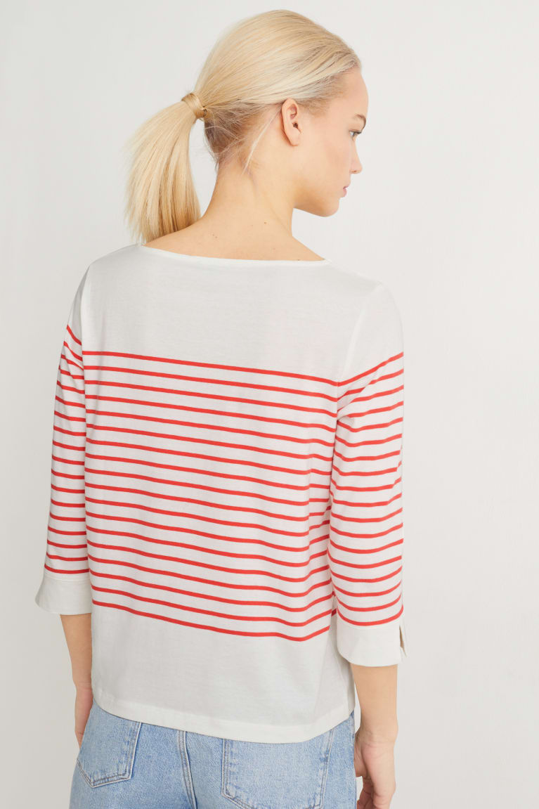 Tops C&A Long Sleeve A Rayas Blancas Rojas | IJEWRH-806