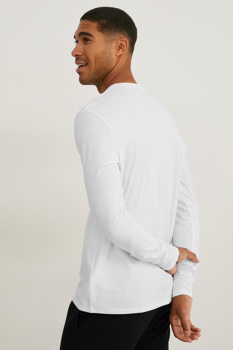 Tops C&A Long Sleeve Flex Organic Algodon Lycra® Blancas | DKFJQU-251