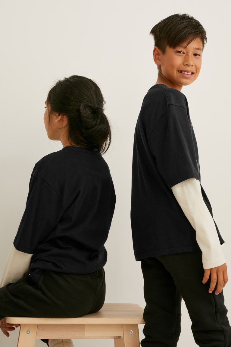 Tops C&A Long Sleeve Genderneutral 2-in-1 Look Negras | AWSVCY-236