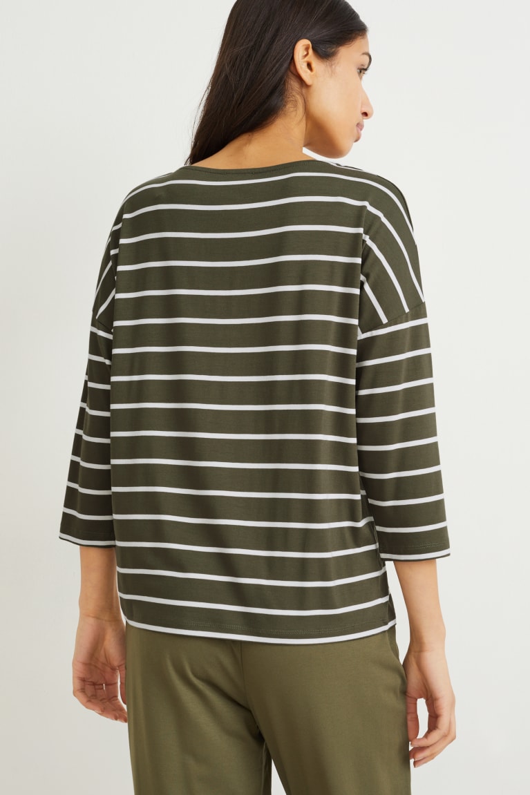 Tops C&A Long Sleeve Lenzing™ Ecovero™ A Rayas Verde Oscuro | PJTOZD-879