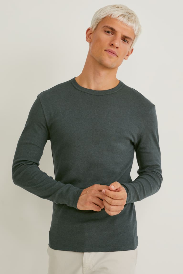 Tops C&A Long Sleeve Organic Algodon Verde Oscuro | MUYXOI-057