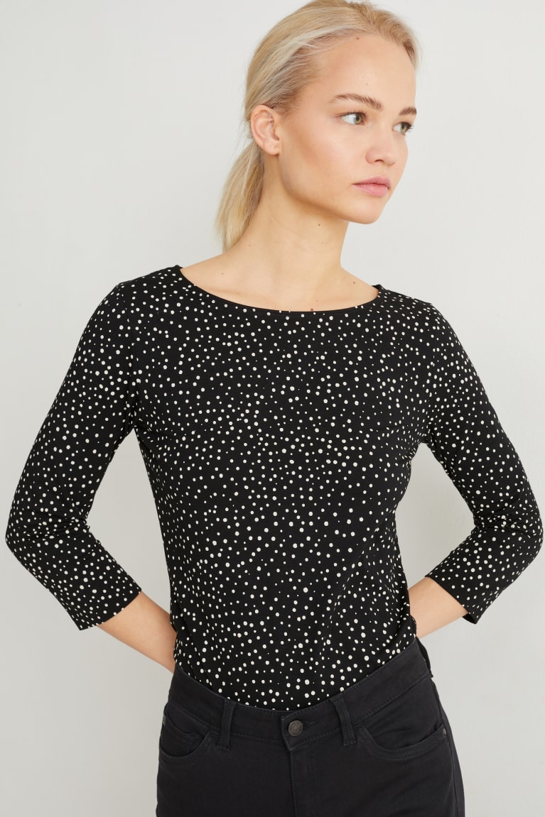 Tops C&A Long Sleeve Polka Dot Negras | AQPXMO-635