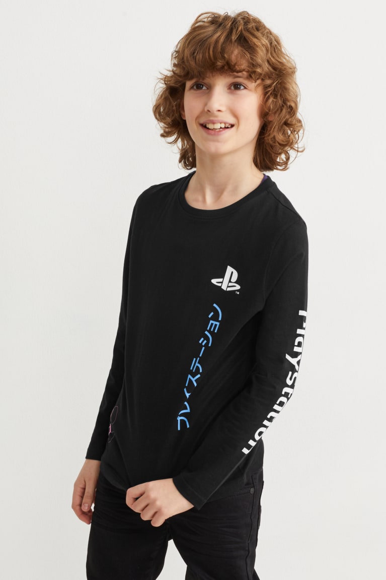 Tops C&A Playstation Long Sleeve Negras | DNZHPK-183