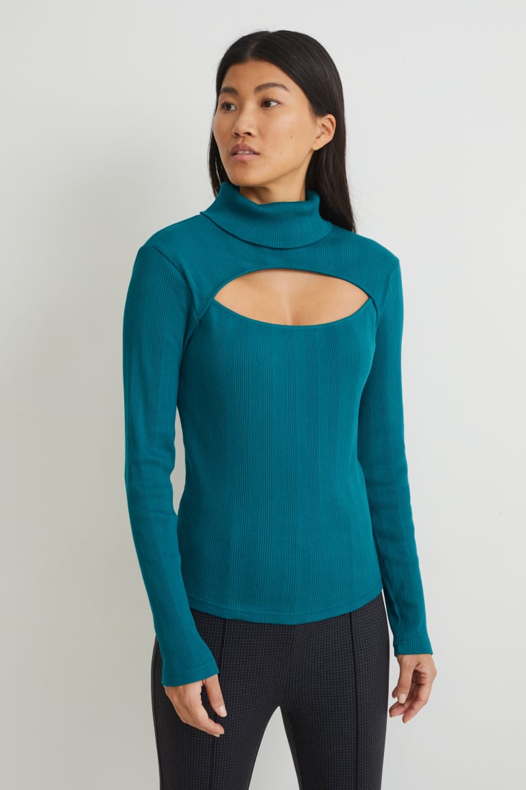 Tops C&A Polo Neck Verde Oscuro | YMNKVW-759