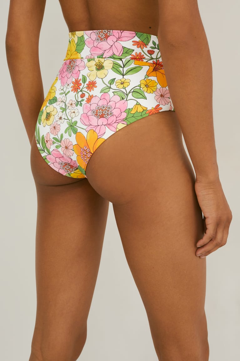 Trajes De Baño C&A Bikini Bottoms High Rise Lycra® Xtra Life™ Floral Multicoloured | KDROIN-743