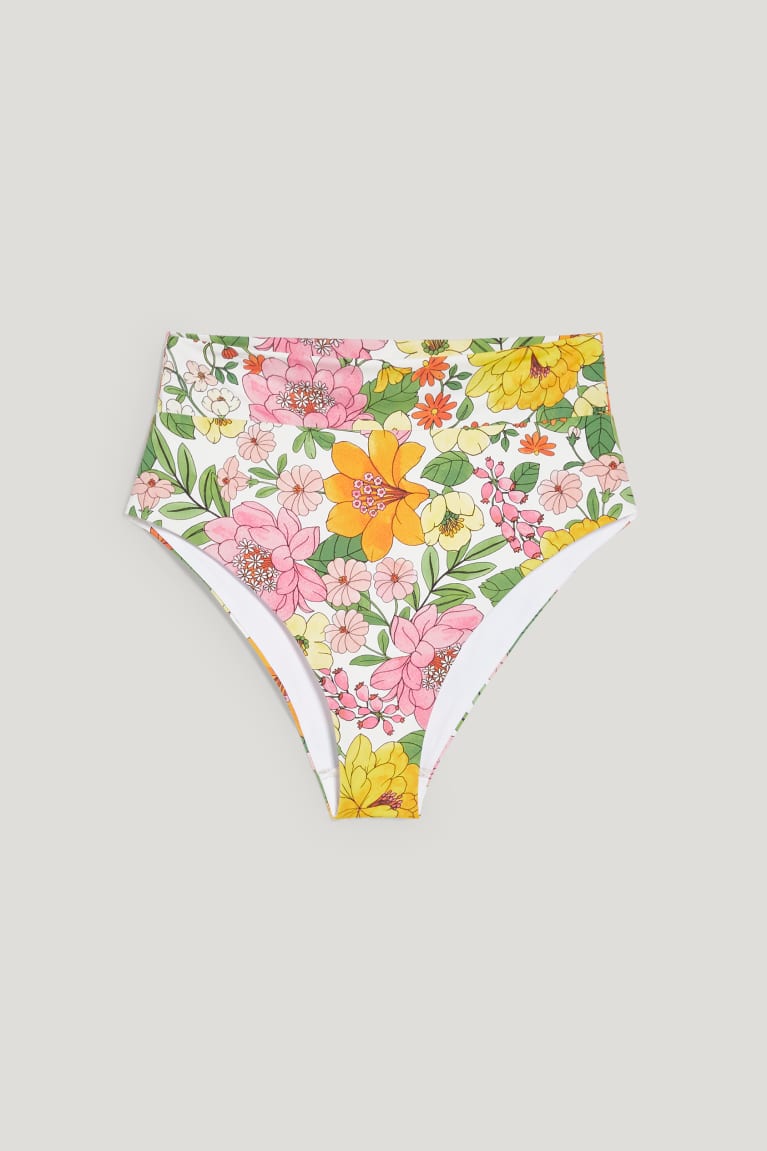 Trajes De Baño C&A Bikini Bottoms High Rise Lycra® Xtra Life™ Floral Multicoloured | KDROIN-743