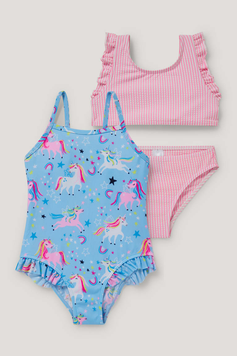 Trajes De Baño C&A Multipack Of 2 Swimsuit And Bikini Lycra® Xtra Life™ Azules Claro | MOHEZP-496