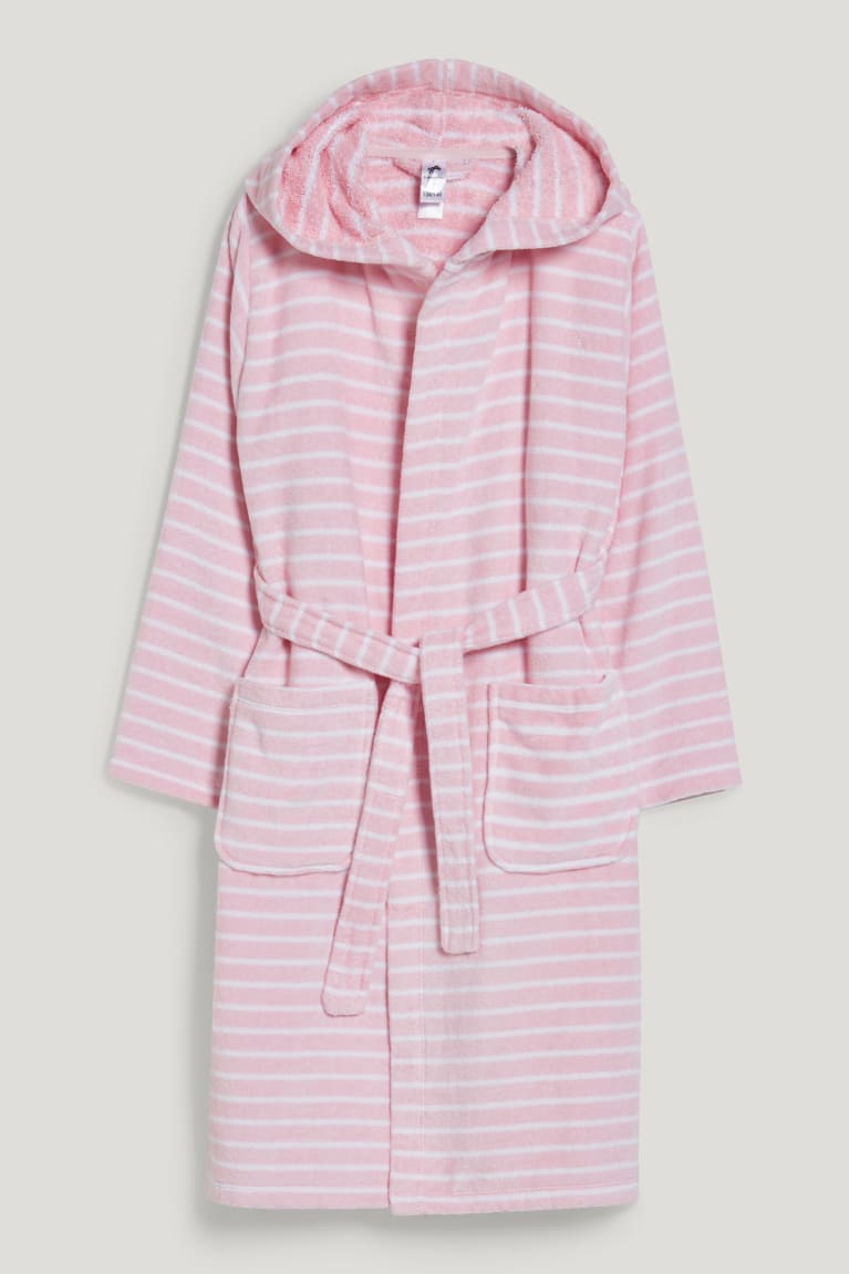 Trajes De Baño C&A Terry Bathrobe With Hood Organic Algodon A Rayas Rosas | TCYMSE-245