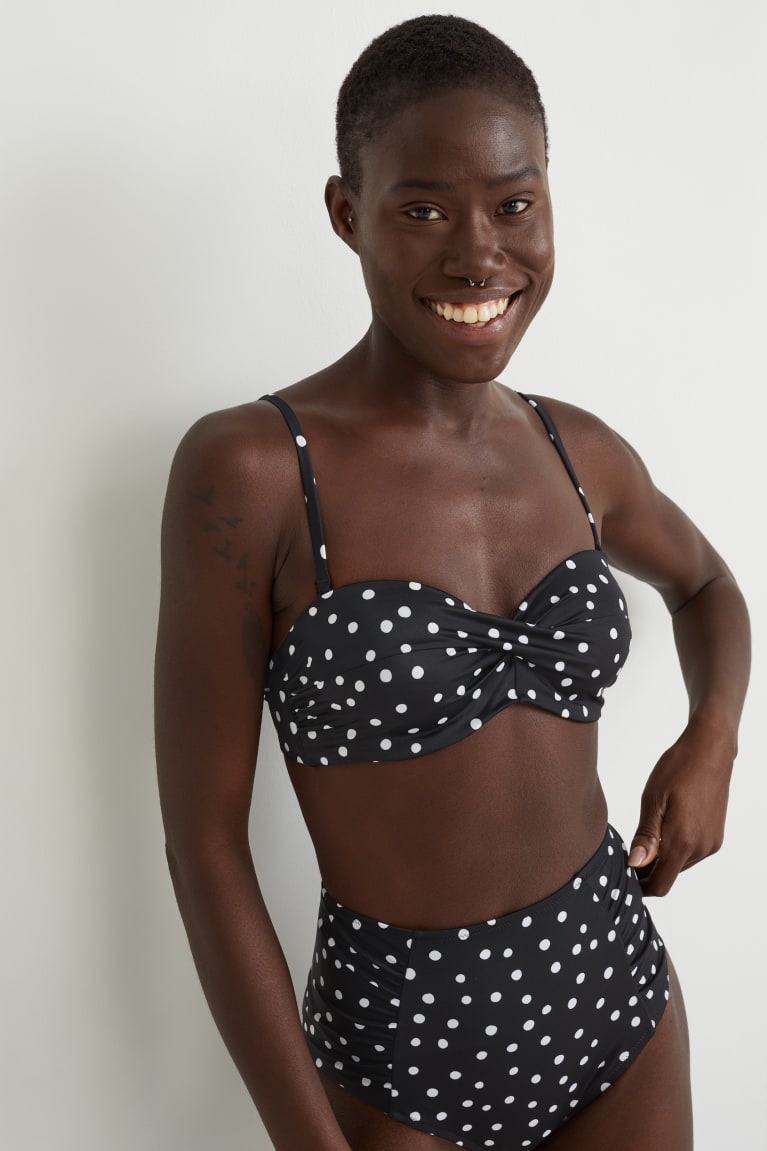 Trajes De Baño C&A Underwire Bikini Bandeau Acolchado Polka Dot Negras | LERFKG-716