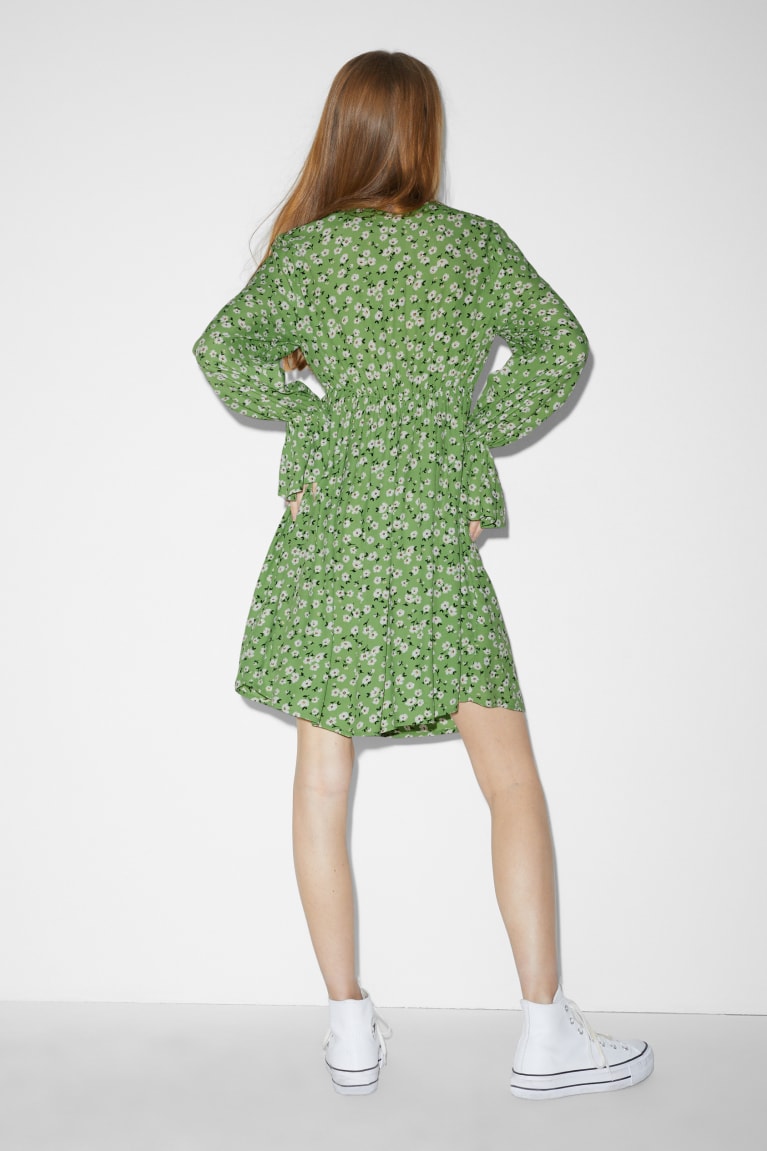 Vestido C&A Clockhouse With Lenzing™ Ecovero™ Floral Verde Claro | IYHRXG-809