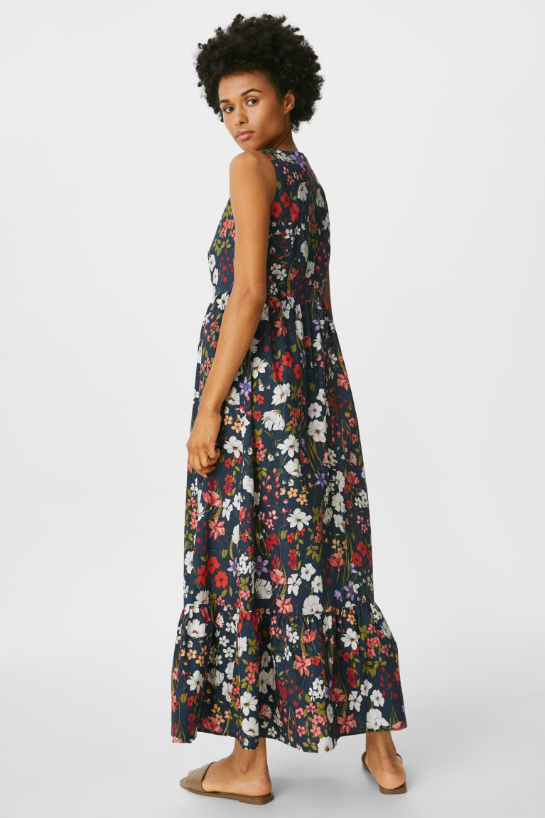 Vestido C&A Fit & Flare Floral Azules Oscuro | OLWCVU-421