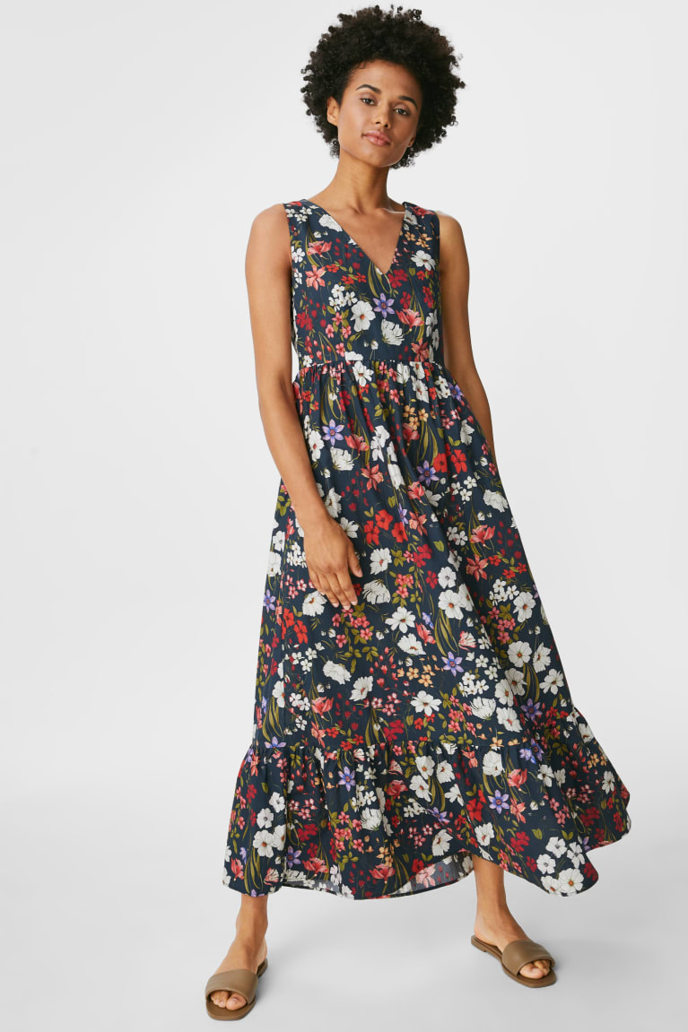 Vestido C&A Fit & Flare Floral Azules Oscuro | OLWCVU-421