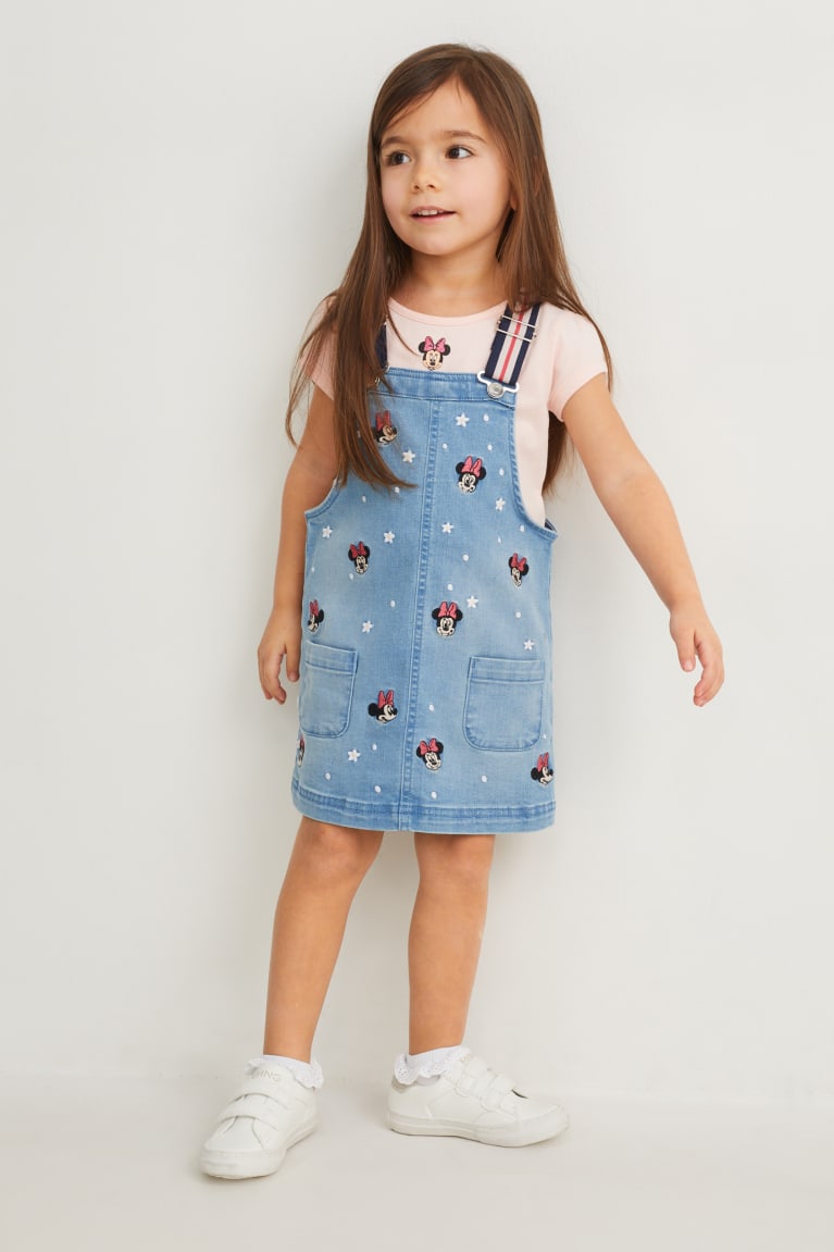 Vestido C&A Minnie Mouse Set Sleeve And Pinafore 2 Piece Azules Azules Claro | AMFHKR-718