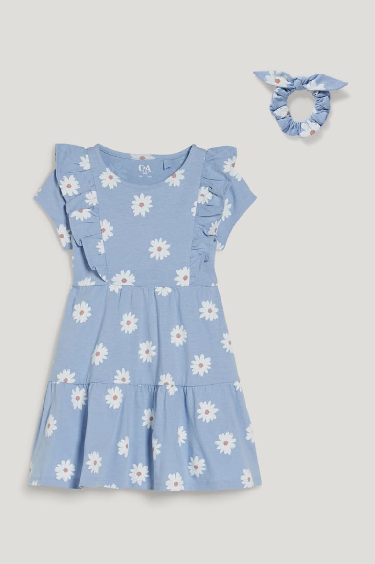 Vestido C&A Set And Scrunchie 2 Piece Floral Azules Claro | BASWGR-379