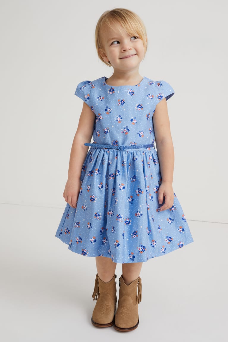 Vestido C&A With Belt Floral Azules Claro | JVNMRB-987